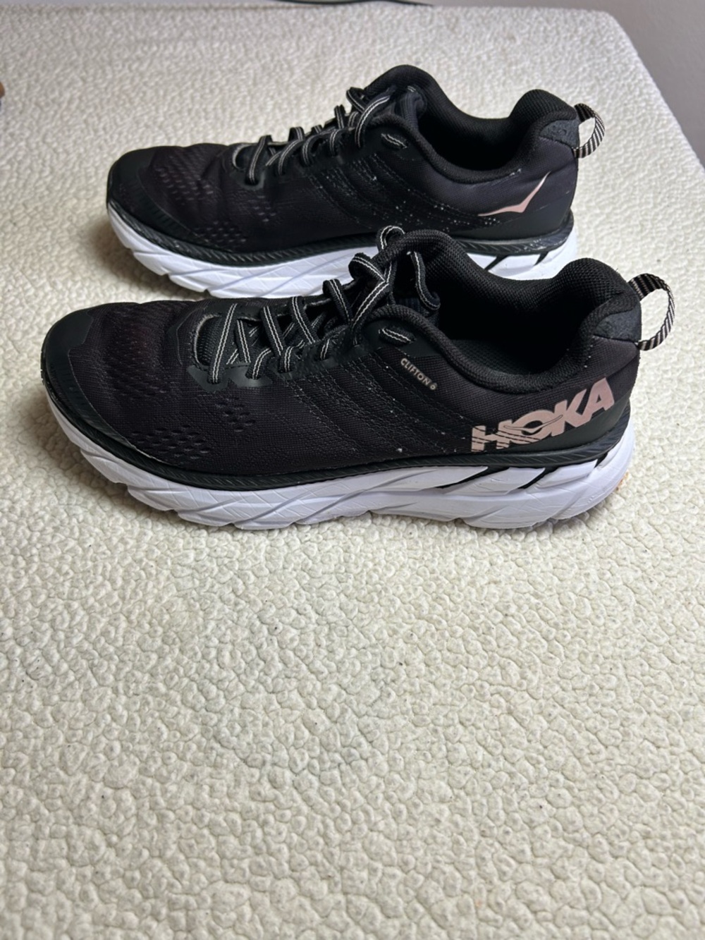 Hoka Black Running Shoes with Pale Pink Logo women’s size 8.5